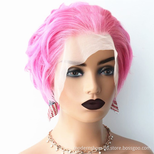 Short Pixie Cut Lace Frontal BOB Wig Pink Color, 100% Virgin Remy Pre-Plucked Lace Front Human Hair Wigs For Black Women